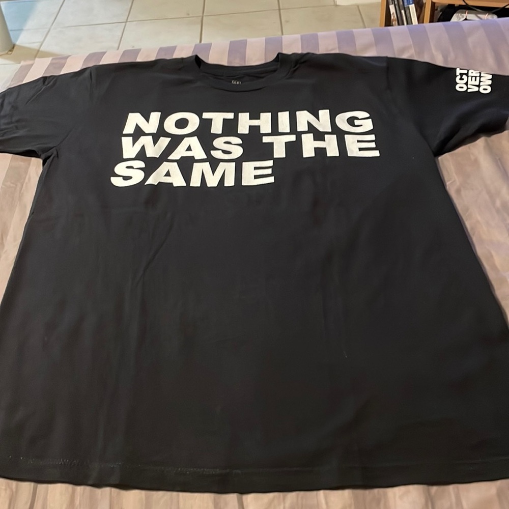 Sz L black October’s Very Own short sleeve shirt nothing was the same on chest